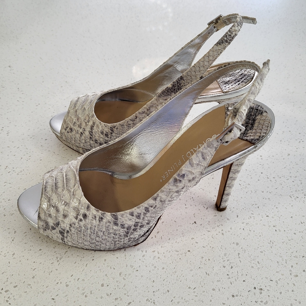 Donald J. Pliner Metallic Snakeskin Slingback Heels | Size 8